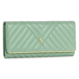 zrtary quilted soft leather long wallets for women slim trifold clutch wallet pu vegan leather with coin pouch(green)