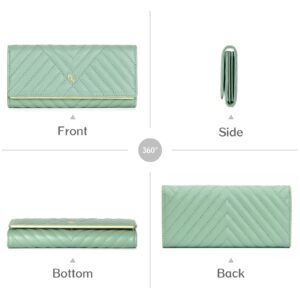 ZRTARY Quilted Soft Leather Long Wallets for Women Slim Trifold Clutch Wallet PU Vegan Leather with Coin Pouch(Green)