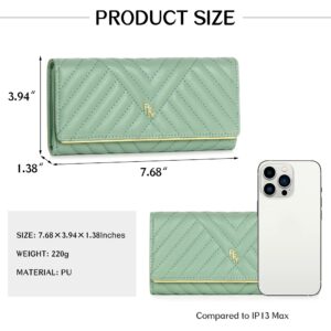 ZRTARY Quilted Soft Leather Long Wallets for Women Slim Trifold Clutch Wallet PU Vegan Leather with Coin Pouch(Green)