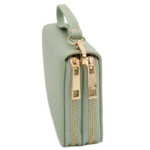 Double Zip Around Vegan Leather Wristlet Wallet (Mint)