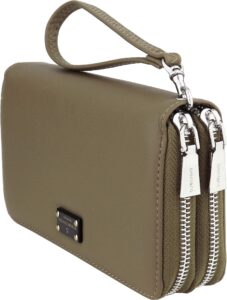 b brentano vegan double-zipper wallet clutch with removable wrist strap (olive pl)