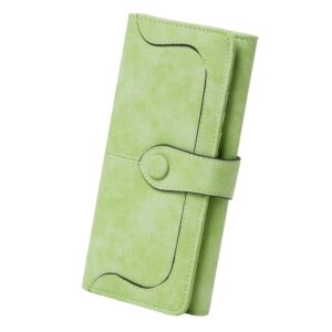 cynure women's vegan leather 17 card slots card holder long big bifold wallet,light green