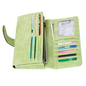 Cynure Women's Vegan Leather 17 Card Slots Card Holder Long Big Bifold Wallet,Light Green