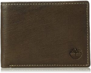 timberland men's leather passcase security rfid wallet, dark brown, one size