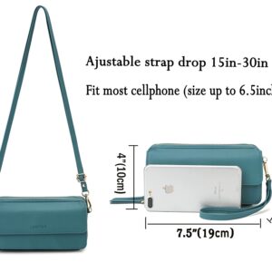 Women Crossbody Wallet Purse, Small Phone Bag With Shoulder Strap, Ladies RFID Wristlet Cross Body Mini Handbag Lightweight Turquoise Fabric