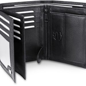 Frentree Men's Trifold Nappa Leather Wallet, 15 Card Slots, RFID Protection, Portrait Format, Black