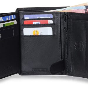 Frentree Men's Trifold Nappa Leather Wallet, 15 Card Slots, RFID Protection, Portrait Format, Black