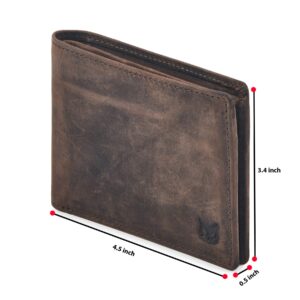 Real Leather Mens Bifold Wallet RFID Blocking Slim Minimalist Front Pocket - Thin & Stylish with ID Window in Gift Box (Crazy Horse, Coffee)