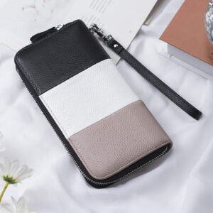 Moflycom Womens Wallet RFID Blocking Genuine Leather Multi Credit Card Large Capacity Zip Around Clutch Travel Purse Wristlet Black