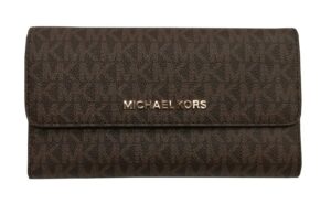 michael kors jet set travel large trifold leather wallet (brown 2018)