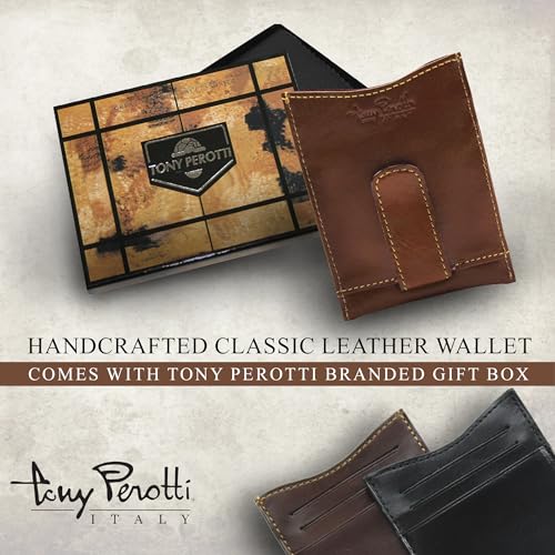 Tony Perotti Italian Leather Men's Money Clip Wallet With Pocket - Magnetic Money Clip Outside and Credit Card Slots - Eco-Friendly Tanned Full Grain Leather Wallet Made in Italy