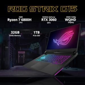 Asus 2022 ROG Strix G15 15.6'' FHD 144Hz Gaming Laptop, AMD Ryzen 7-4800H, 32GB RAM, 1TB PCIe SSD, Backlit Keyboard, GeForce RTX 3060 Graphics, Windows 11 Home, Gray, 32GB USB Card