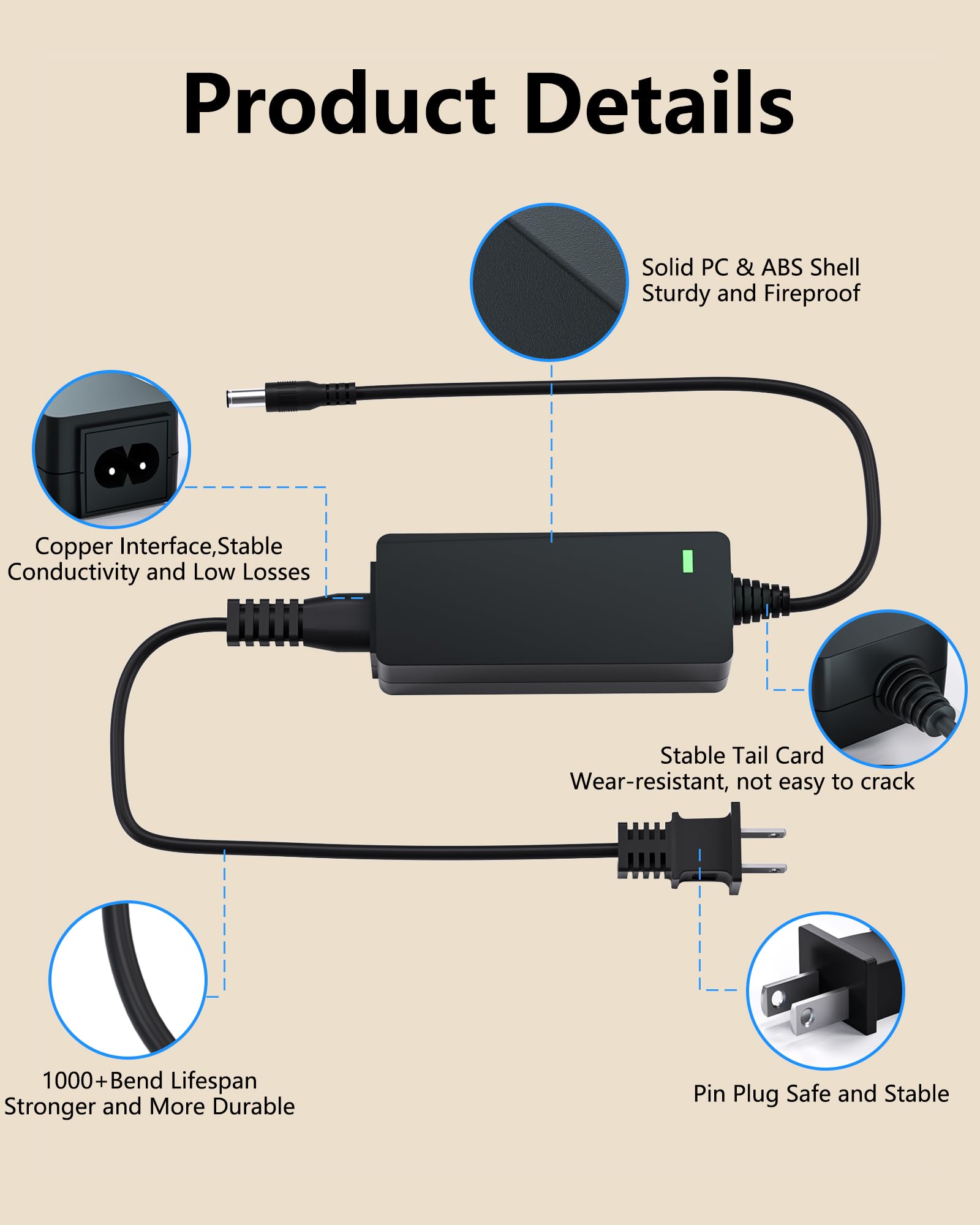 for Harman Kardon Charger Onyx Studio 7 6 5 4 3 2 1 Wireless Bluetooth Speaker Replacement Harmon Kardon Charger 19V AC Power Cord Supply【10 FT】 VHBW