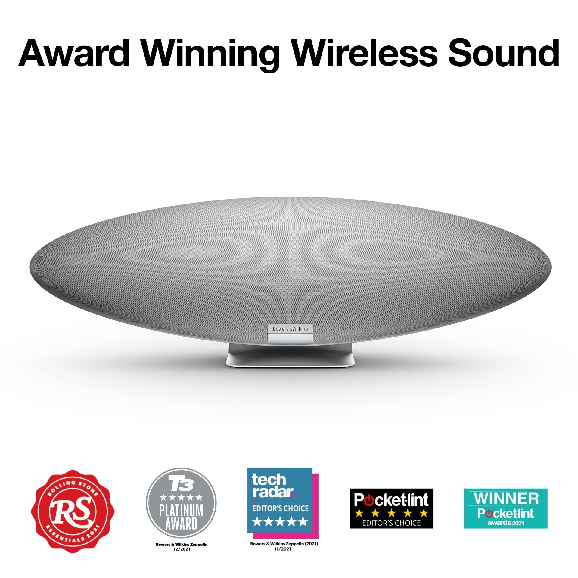 Bowers & Wilkins Zeppelin Wireless Speaker, Iconic Design, 5 Drivers including Subwoofer, Wireless Streaming via Bluetooth, Alexa Built-in, AirPlay & Spotify Connect, Multiroom Support, Pearl Grey