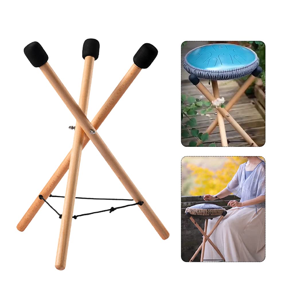 EMVANV Handpan Drum Stand, Solid Wood Adjustable Triangular Extendable Snare Holder Bracket Drum Stand(as Shown)