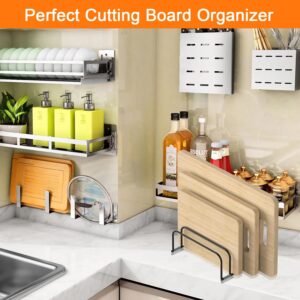 Cutting Board Organizer 2 Pack, Compact Chopping Board Storage Rack for Cabinet, Kitchen Countertop Pan Pot Lids Stand Holder Organizer for Baking Sheets, Flat Plate (1.0+0.6 Width)