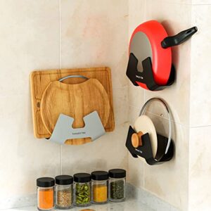 Shinycome Wall Mounted Pot Lid Holder Pan Pot Pan Cover Stand Multifunction Cutting Board Holder Storage Organizer Punch-free Cutting Board Holder For Countertop