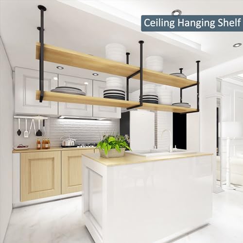 Lonmrrton Pot Pan Rack Kitchen Hanging Shelf, Ceiling Mounted Storage Rack 2 Layer Floating Decorative Shelves, Wine Rack Display Stand for Living Room Restaurant Bar (Size : 100x30x80cm)