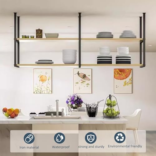 Lonmrrton Pot Pan Rack Kitchen Hanging Shelf, Ceiling Mounted Storage Rack 2 Layer Floating Decorative Shelves, Wine Rack Display Stand for Living Room Restaurant Bar (Size : 100x30x80cm)