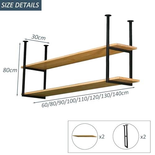 Lonmrrton Pot Pan Rack Kitchen Hanging Shelf, Ceiling Mounted Storage Rack 2 Layer Floating Decorative Shelves, Wine Rack Display Stand for Living Room Restaurant Bar (Size : 100x30x80cm)