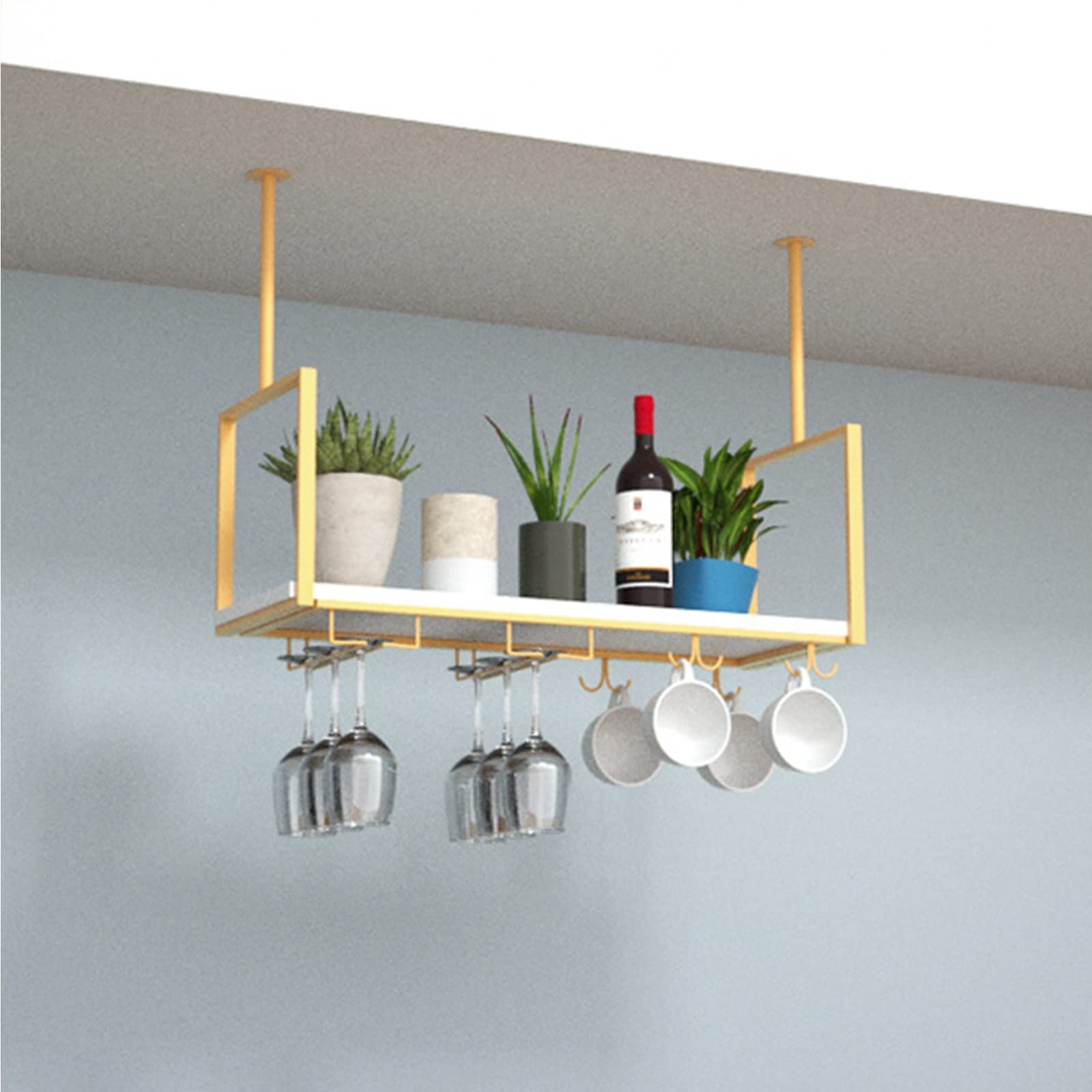 Ceiling Hanging Bar Unit Wine Rack Wine Glass Holder for Bar Cellar Restaurant Ceiling Hanging Shelf Pot Rack Kitchen Pan Rack Cookware Hanger Storage Shelving Flower Stand (Size : 100x30x60cm)