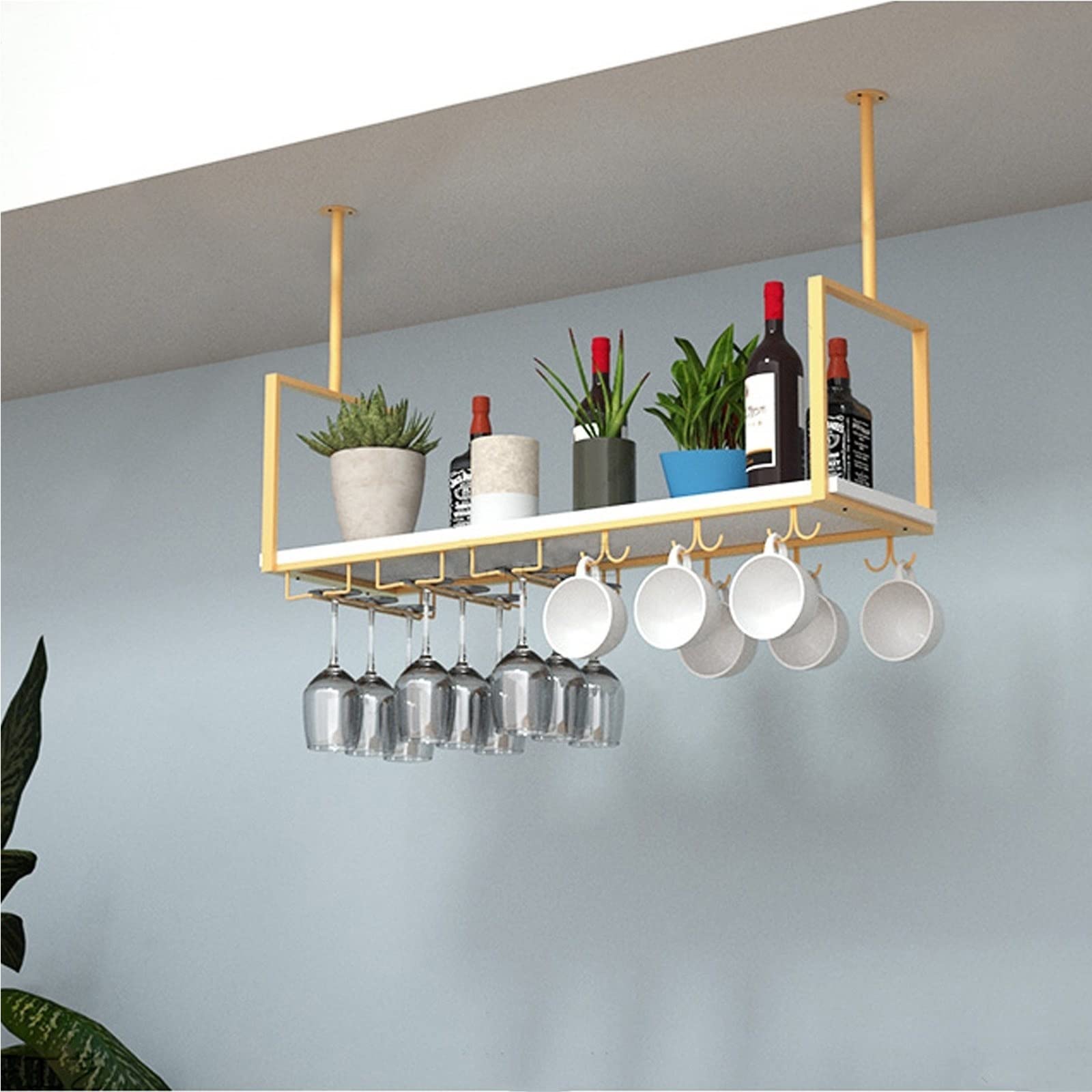 Ceiling Hanging Bar Unit Wine Rack Wine Glass Holder for Bar Cellar Restaurant Ceiling Hanging Shelf Pot Rack Kitchen Pan Rack Cookware Hanger Storage Shelving Flower Stand (Size : 100x30x60cm)