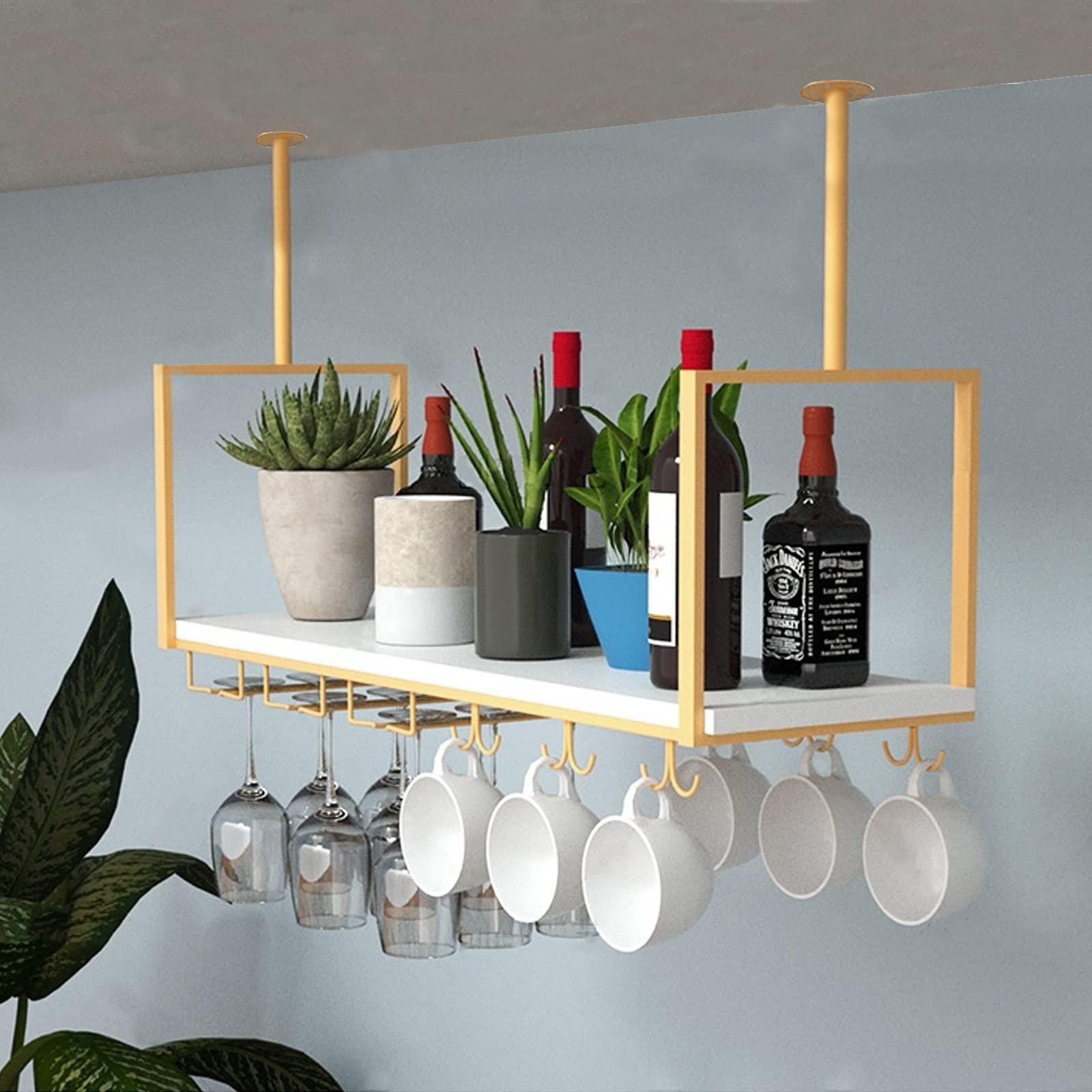 Ceiling Hanging Bar Unit Wine Rack Wine Glass Holder for Bar Cellar Restaurant Ceiling Hanging Shelf Pot Rack Kitchen Pan Rack Cookware Hanger Storage Shelving Flower Stand (Size : 100x30x60cm)