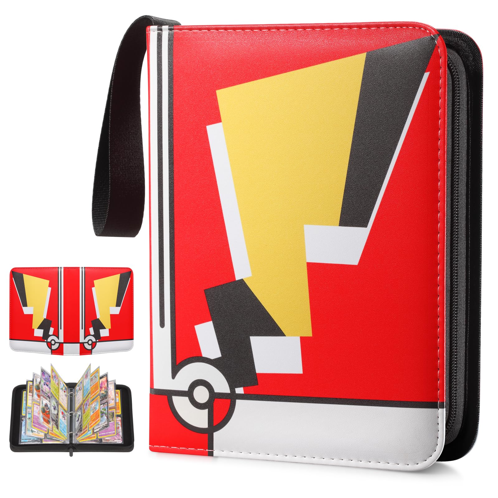 GOPOKIU Card Binder 4-Pocket - 400 Pockets Trading Card Binder Holder with 3 D-rings Holds 50 Removable Sleeves, Ultimate Card Collection Binder Album Book for Games, Baseball(Pika)