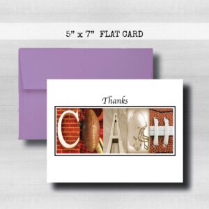 Personalized Football Coach Thank You Card, 5"x 7" Flat Card, Greeting Cards