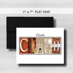 Personalized Football Coach Thank You Card, 5"x 7" Flat Card, Greeting Cards