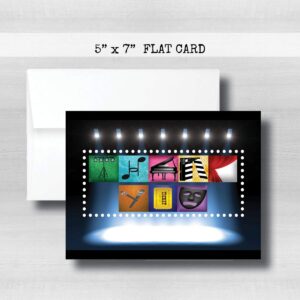 Broadway Thank You Card, Musical, Drama, Play 5" x 7" FLAT CARD-Back Side is BLANK, 9 color choices for envelope, Letter Art