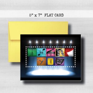 Broadway Thank You Card, Musical, Drama, Play 5" x 7" FLAT CARD-Back Side is BLANK, 9 color choices for envelope, Letter Art