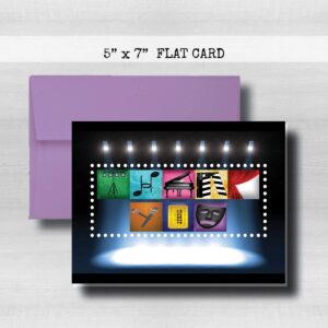 Broadway Thank You Card, Musical, Drama, Play 5" x 7" FLAT CARD-Back Side is BLANK, 9 color choices for envelope, Letter Art