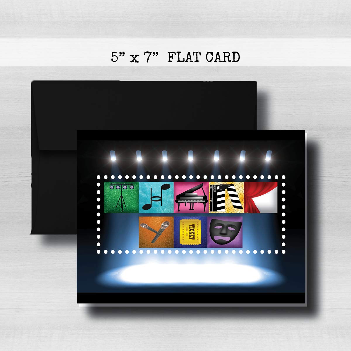 Broadway Thank You Card, Musical, Drama, Play 5" x 7" FLAT CARD-Back Side is BLANK, 9 color choices for envelope, Letter Art