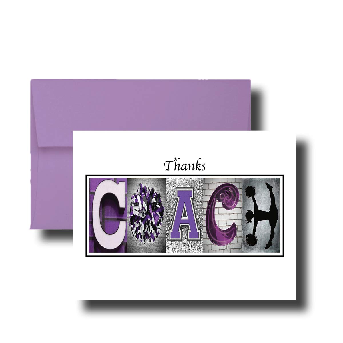 Personalized Cheerleading Purple Coach Thank You Card, 5"x 7" FLAT CARD, Greeting Cards