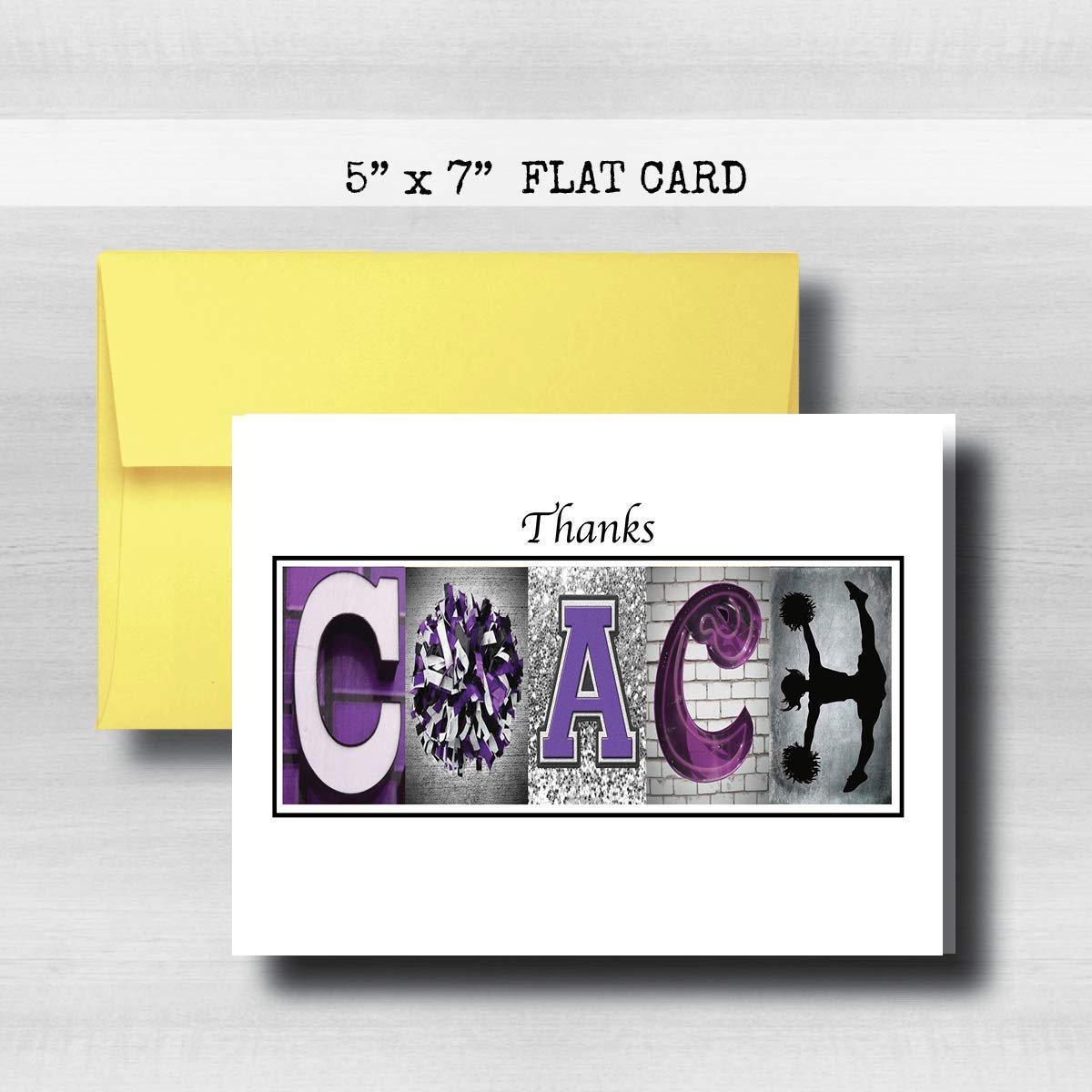 Personalized Cheerleading Purple Coach Thank You Card, 5"x 7" FLAT CARD, Greeting Cards