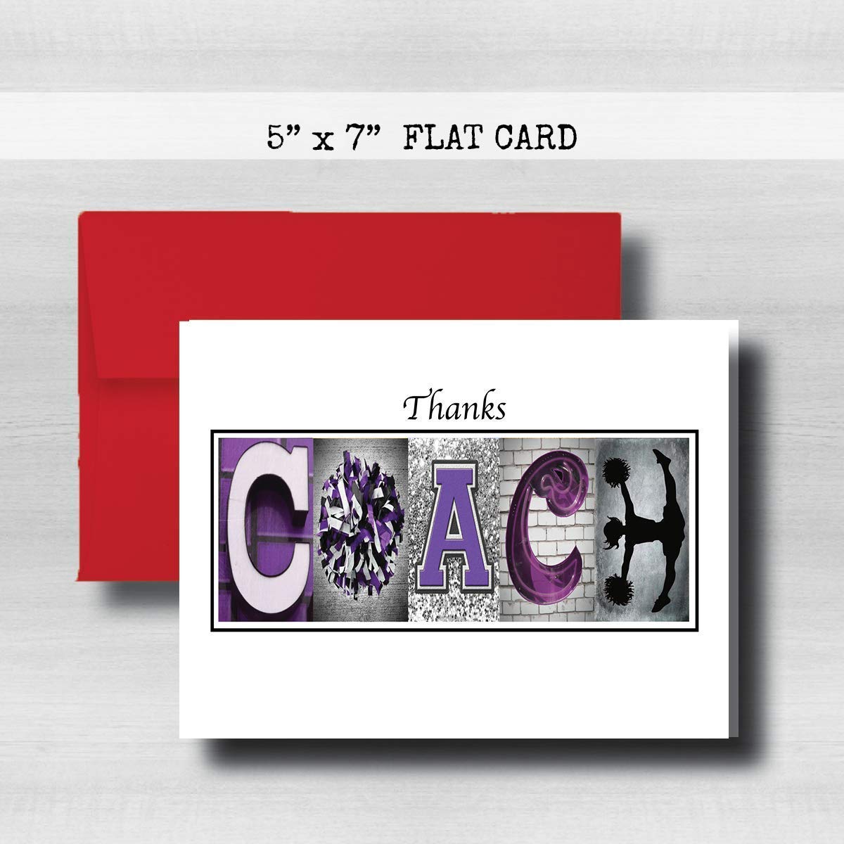 Personalized Cheerleading Purple Coach Thank You Card, 5"x 7" FLAT CARD, Greeting Cards