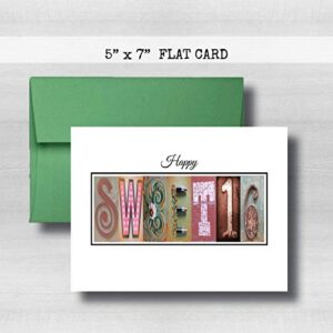 Personalized Sweet 16 Birthday Card, 5" x 7" FLAT CARD, Rose Gold Greeting Cards,