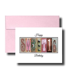 personalized sweet 16 birthday card, 5" x 7" flat card, rose gold greeting cards,