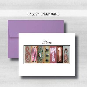 Personalized Sweet 16 Birthday Card, 5" x 7" FLAT CARD, Rose Gold Greeting Cards,