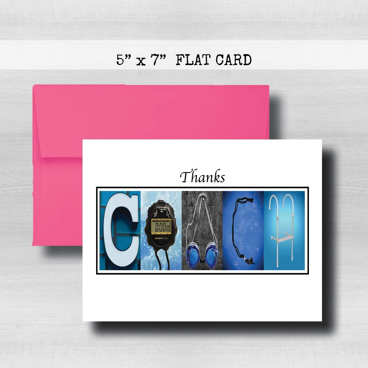 Personalized Swimming Coach Thank You Card, 5"x 7" FOLDED CARD, Greeting Cards