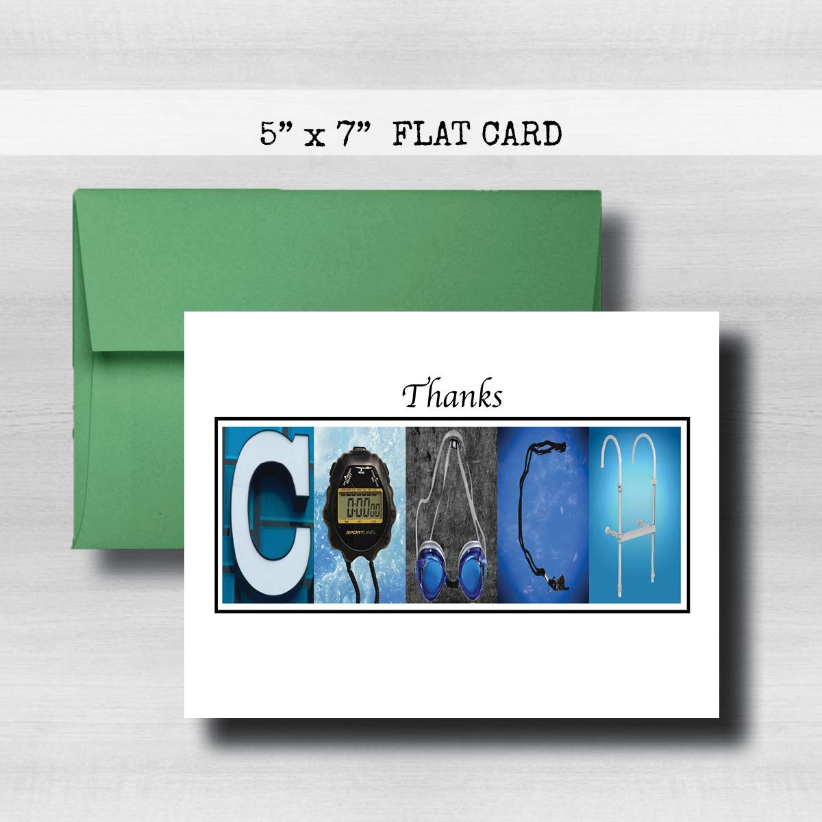 Personalized Swimming Coach Thank You Card, 5"x 7" FOLDED CARD, Greeting Cards