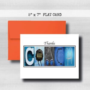 Personalized Swimming Coach Thank You Card, 5"x 7" FOLDED CARD, Greeting Cards