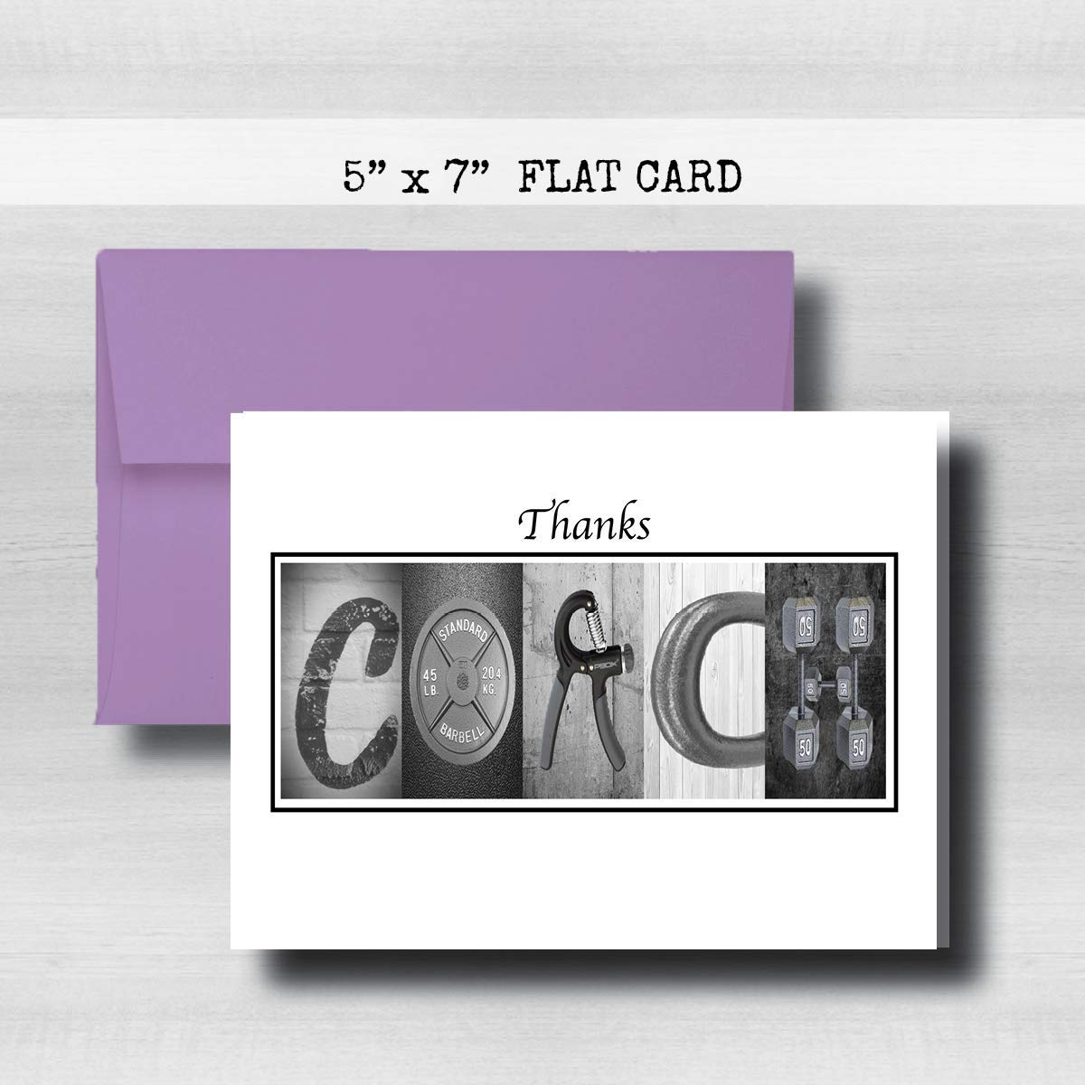 Personalized Weightlifting Coach Thank You Card, 5"x 7" FLAT CARD, Greeting Cards