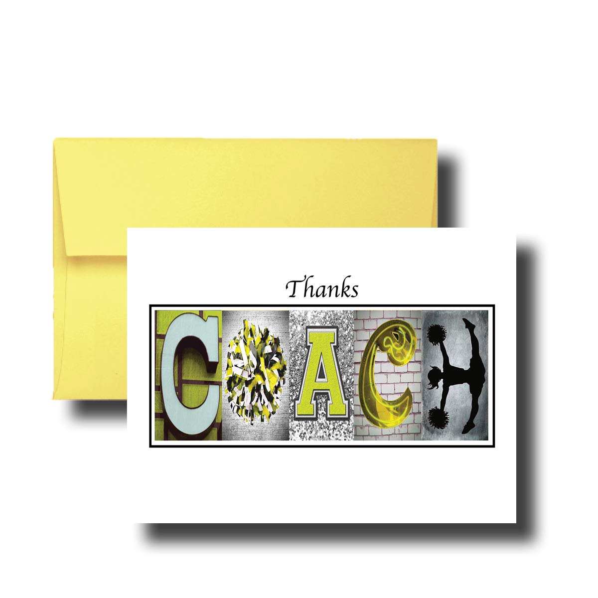 Personalized Cheerleading Yellow Coach Thank You Card, 5"x 7" FLAT CARD, Greeting Cards