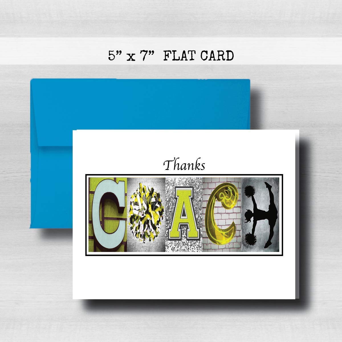 Personalized Cheerleading Yellow Coach Thank You Card, 5"x 7" FLAT CARD, Greeting Cards