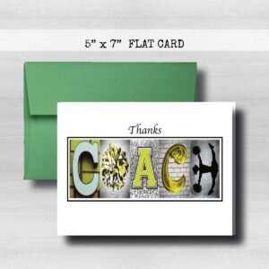 Personalized Cheerleading Yellow Coach Thank You Card, 5"x 7" FLAT CARD, Greeting Cards