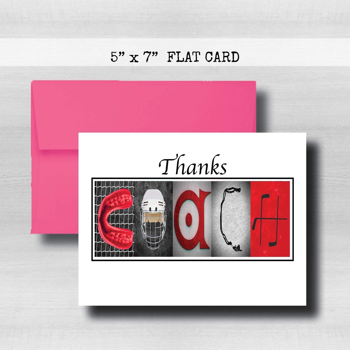 Personalized Hockey Red Coach Thank You Card, 5"x 7" FLAT CARD, Greeting Cards