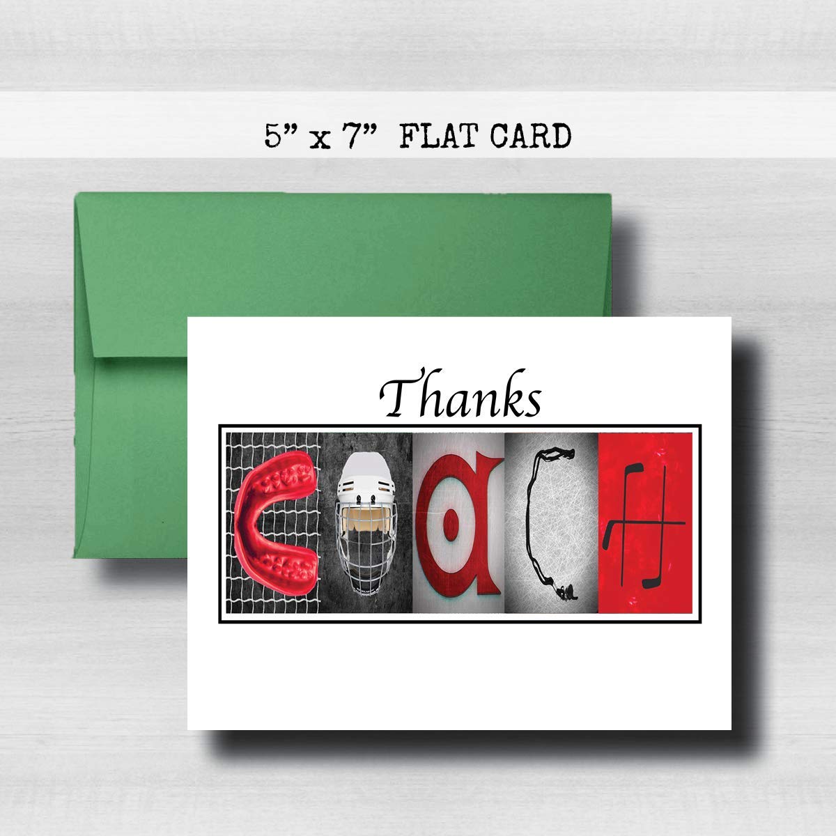 Personalized Hockey Red Coach Thank You Card, 5"x 7" FLAT CARD, Greeting Cards