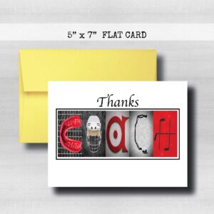 Personalized Hockey Red Coach Thank You Card, 5"x 7" FLAT CARD, Greeting Cards